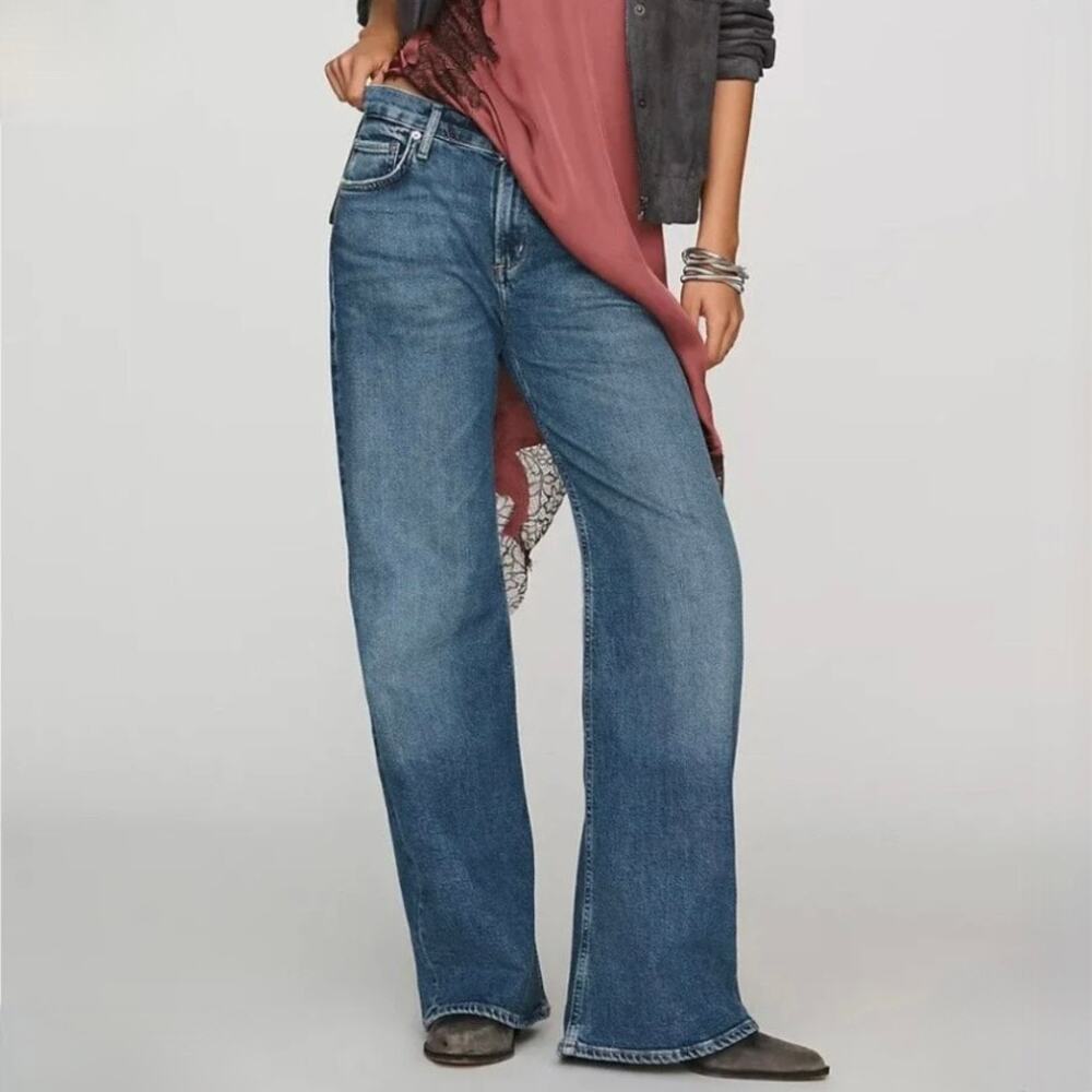 Citizens of Humanity Nora Low Rise Wide Leg Jeans - Blue Denim - Size 26